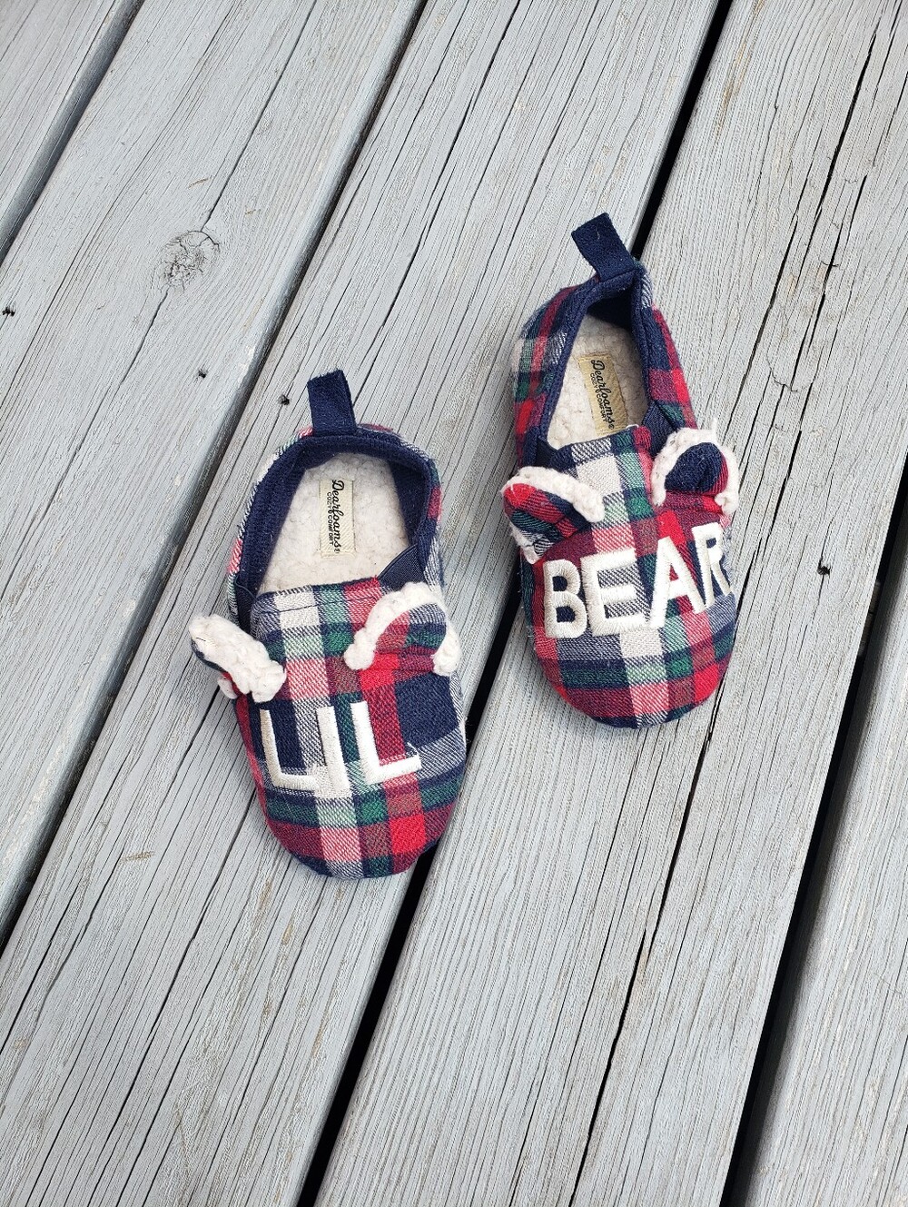 Dearfoams Lil Bear kid's Plaid Slippers Size 9-10
